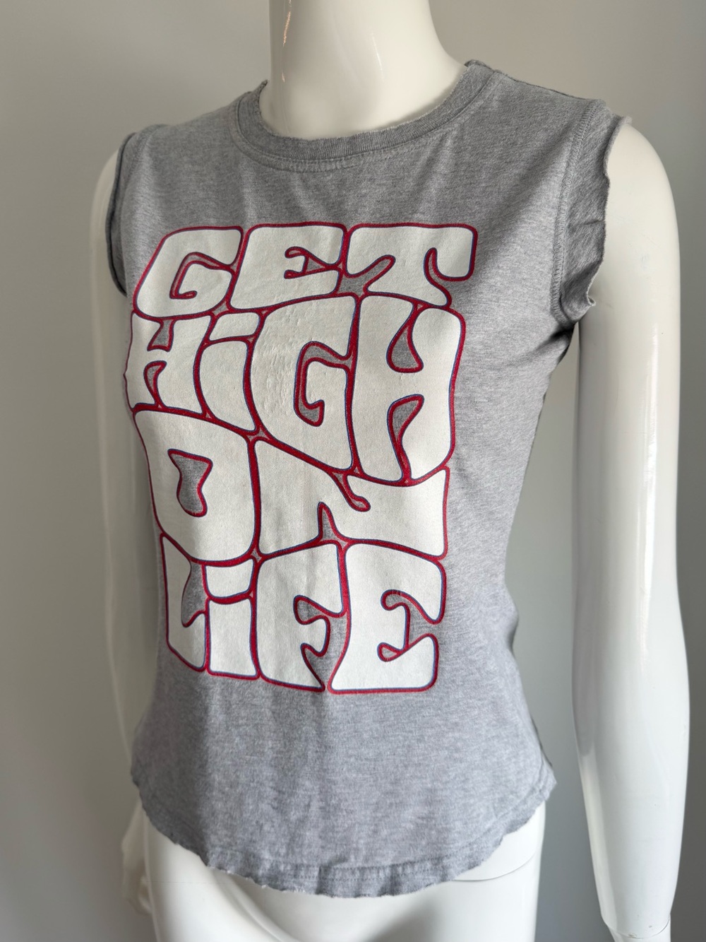 Authentic grey vintage Dsquared2 graphic women’s tank top “get high on life”